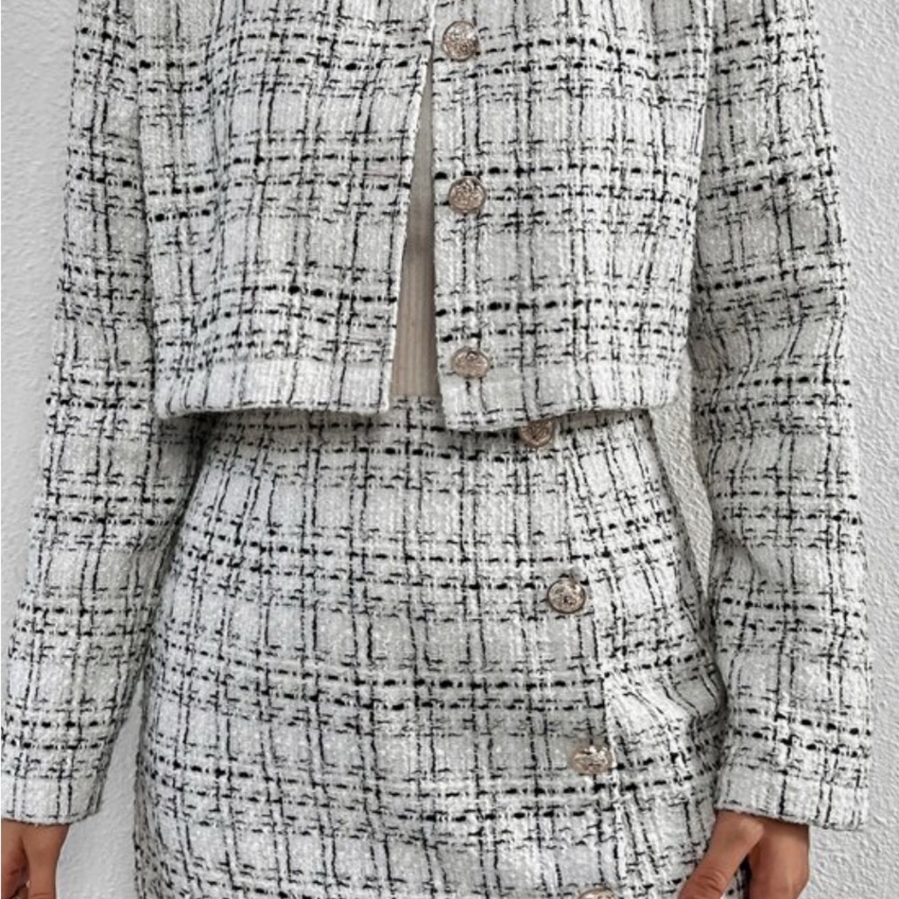 SHEIN Elegant White Tweed Skirt Set